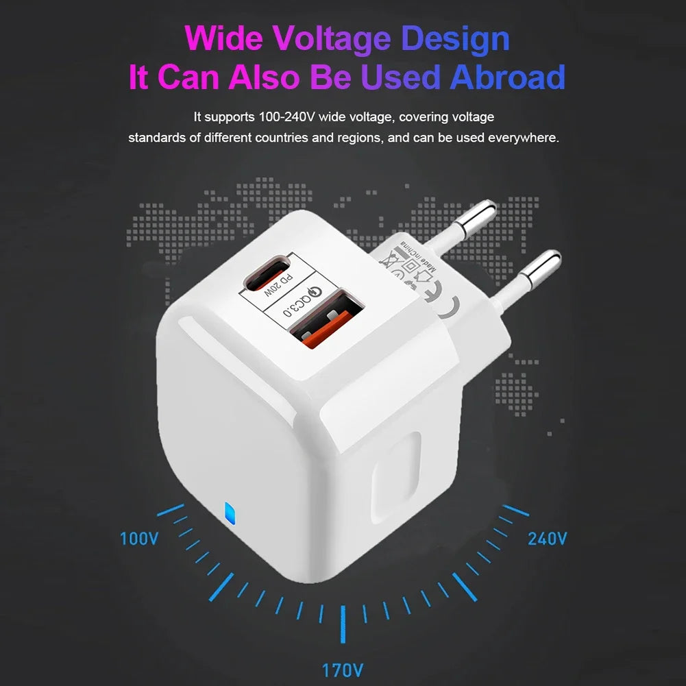 2 Ports QC3.0 Type C Charger PD 20W Quick Charger USB-C Fast Charging Travel Wall Charger Power Adapter For iPhone 12Pro Max Oasis Select