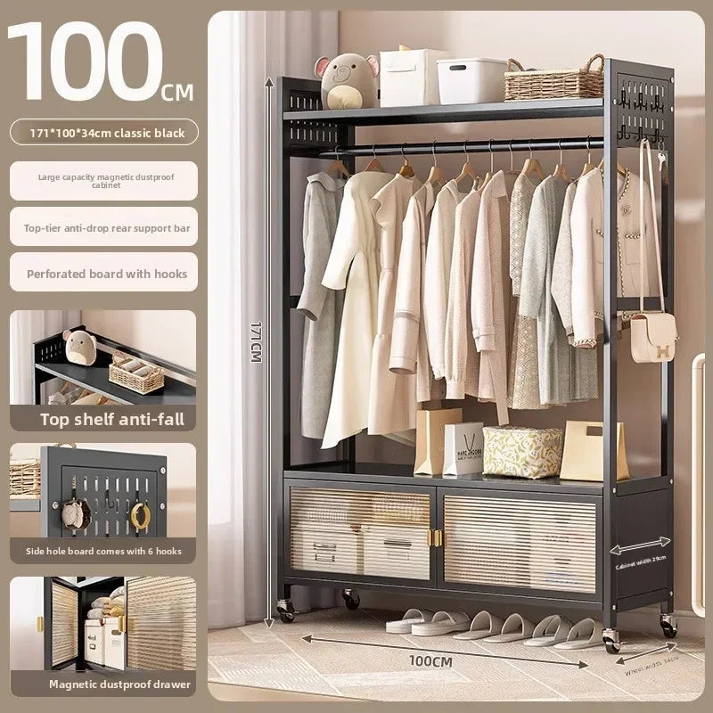 Multi-functional Hanging hanger Floor coat rack Household hanging clothes rack Simple storage rack Hanging clothes rod hanger Oasis Select Large-100cm-Black