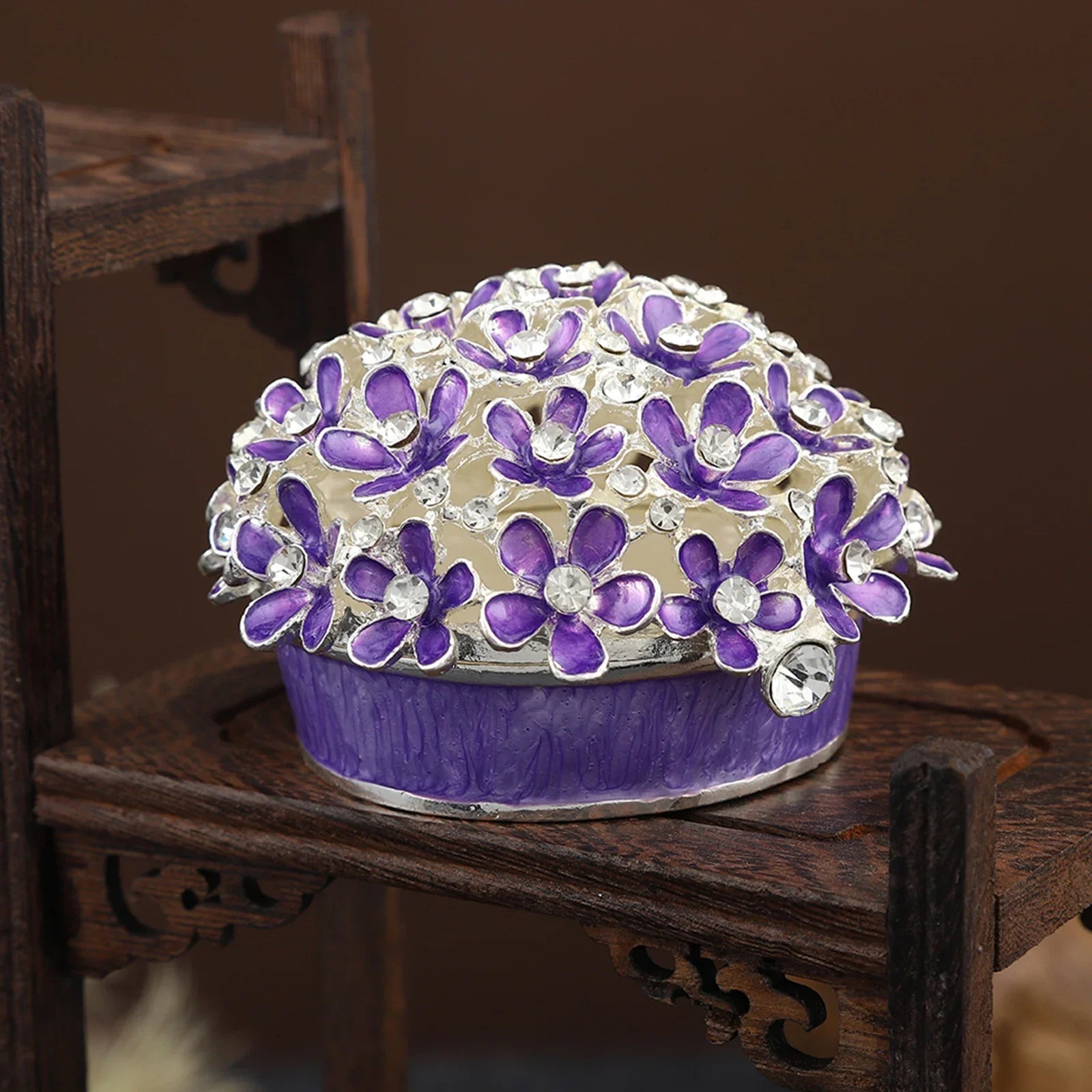Purple Flower Ball Jewelry Box Sparkling Crystal Easy Open Magnet Clasp Dresser Ornament Gift for Girlfriends Wife Mom 55mm/2In Oasis Select