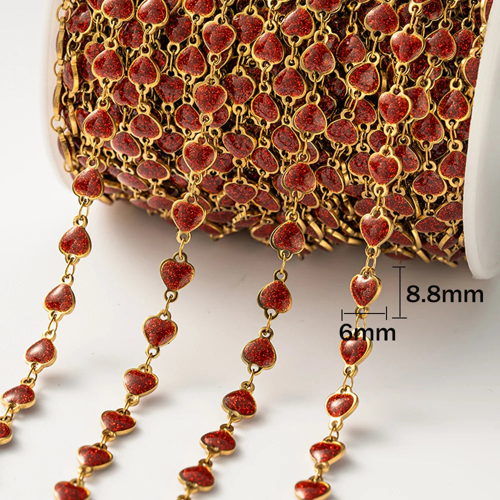 1meter Gold Plated Stainless Steel Colorful Enamel Heart Eye Chain for DIY Women Men Choker Bracelet Anklet Jewelry Making Oasis Select Heart Red