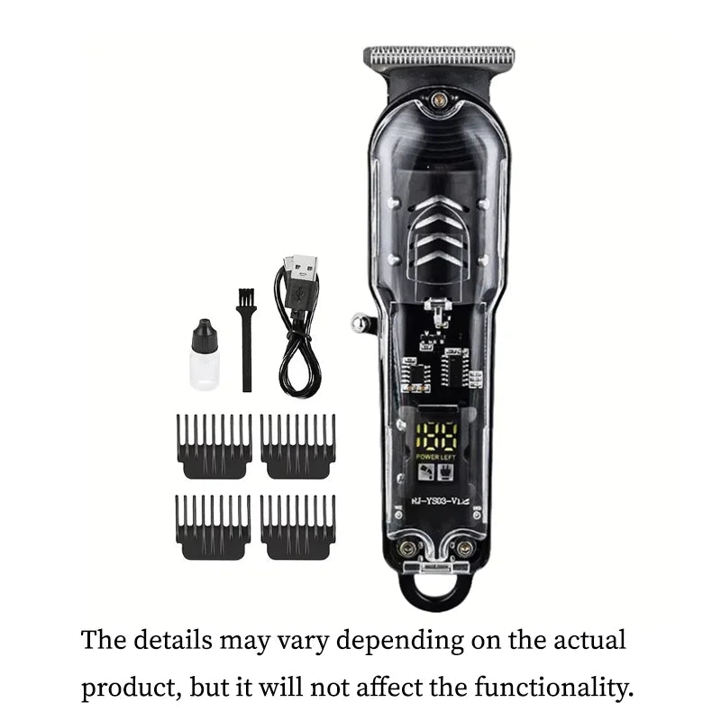 Professional Transparent Body Electric Hair Clipper for Men USB Rechargeable Trimmer Hair Cutting Machine Holiday Gift for Him Oasis Select black