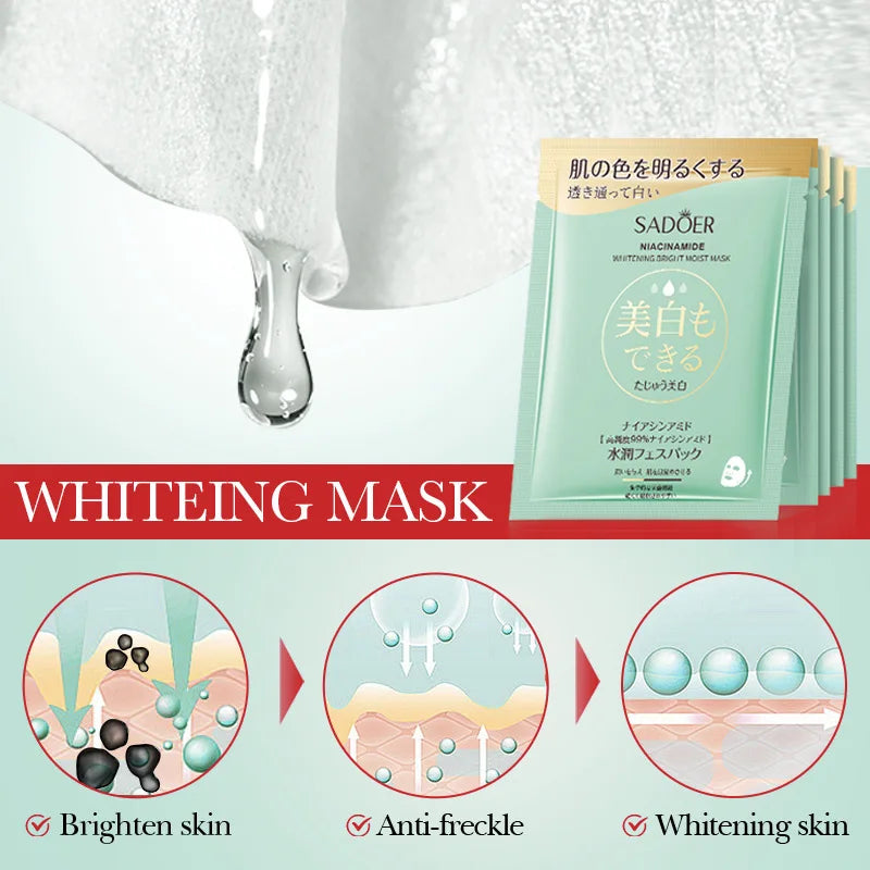 SADOER Nicotinamide Face Masks – Brighten & Hydrate (5/10pk) Brightening Sheet Mask Oasis Select