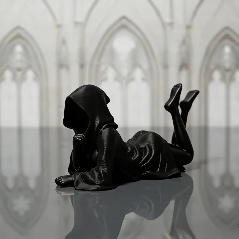 3D Printed Mysterious Hooded Girl Statue Gothic Dark Style Figurine Fantasy Art Ornament for Desktop Bookshelf Collectible Gift Oasis Select
