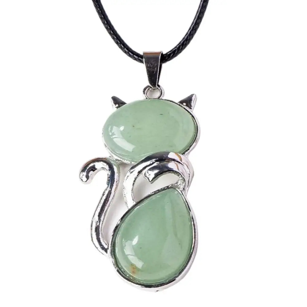 Natural Stone Cat Pendant – Amethyst, Tiger Eye & Crystal