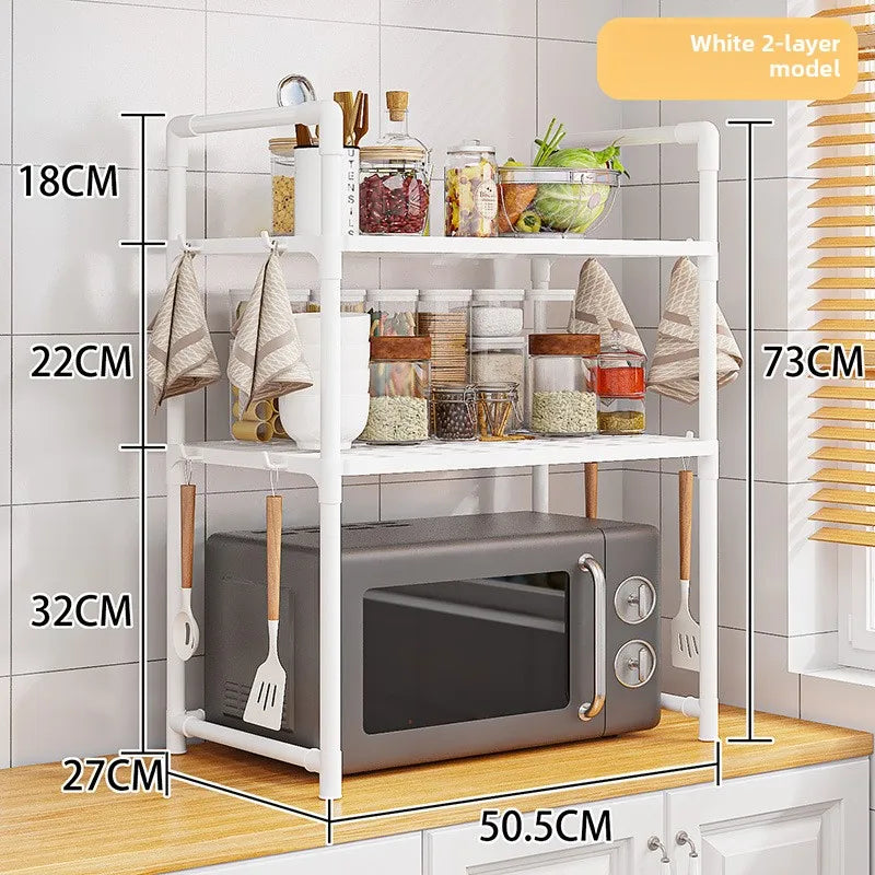 Heavy Duty Kitchen Baker's Rack Floor Standing Microwave Oven Stand 2 Tier Storage Shelf Organizer for Air Fryer Pot Holder Oasis Select 2 layers white