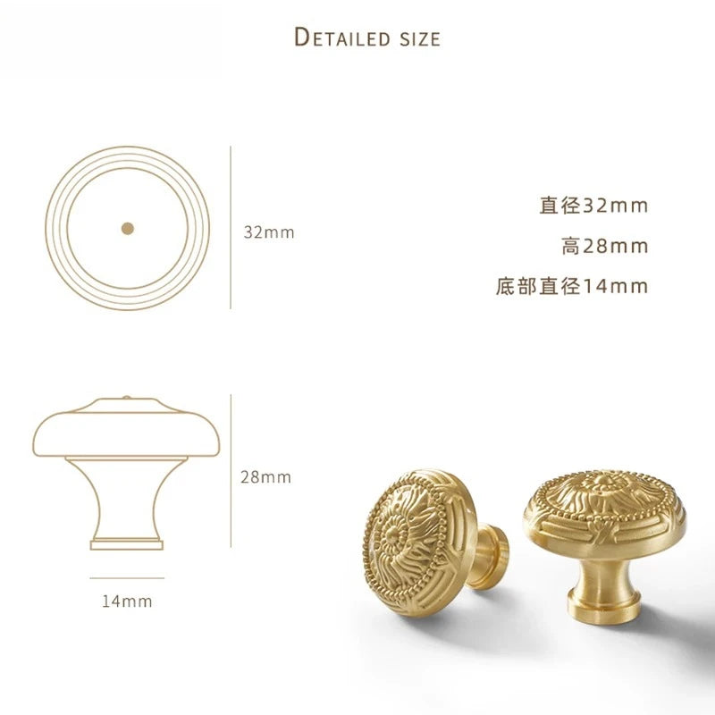 Brass Handle Drawer Cabinet Single Hole New Chinese Style French Wardrobe Copper Gold Copper Light Luxury Handle Oasis Select