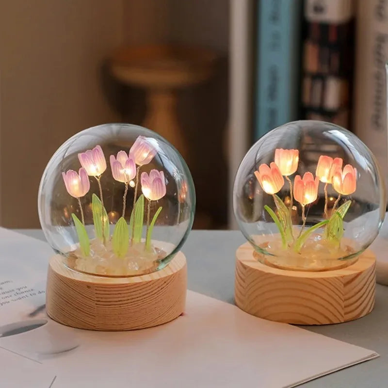 Cute Bedroom Room Decor Floral Lamp Tulip Night Light Valentines Day Gift Lampara Tulipanes Girlfriend DIY Material Handmade Oasis Select