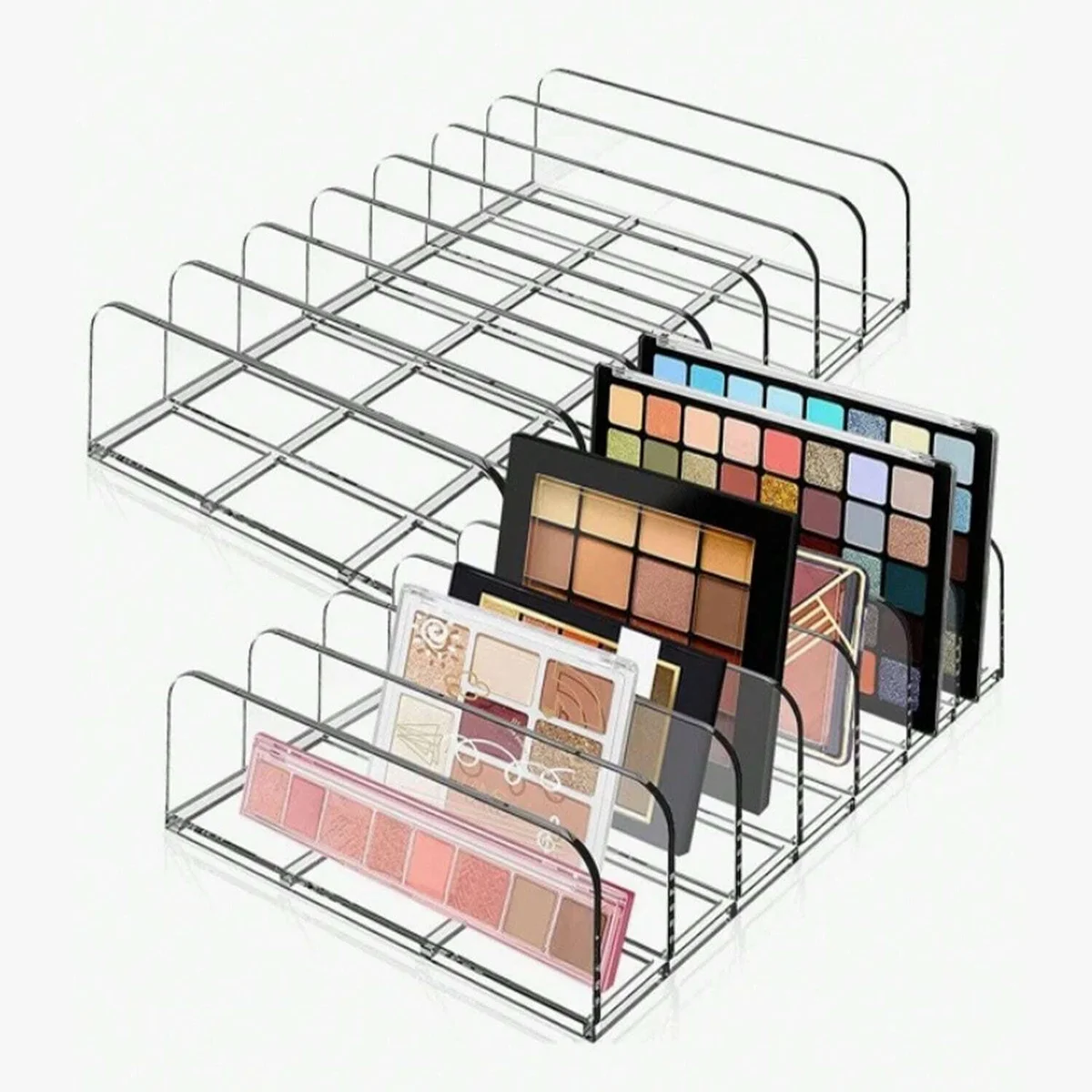 7-Compartment Transparent Makeup Organizer for Eyeshadow Palette and Cosmetics, Vanity Table and Bathroom Countertop Storage Box Oasis Select