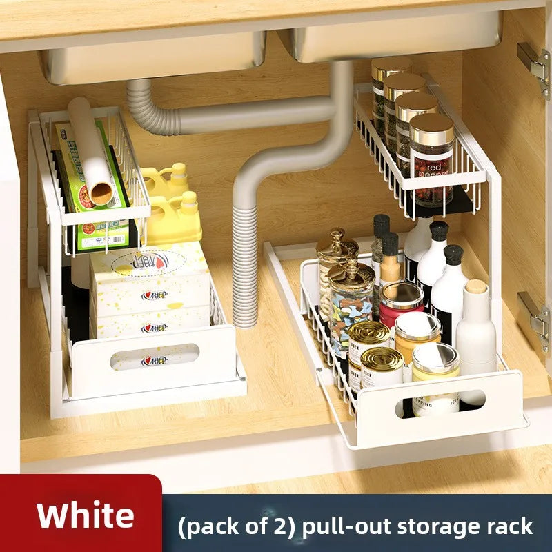 Kitchen lower sink rack pull-out seasoning storage layered pull basket bathroom drawer Oasis Select White 2 packs