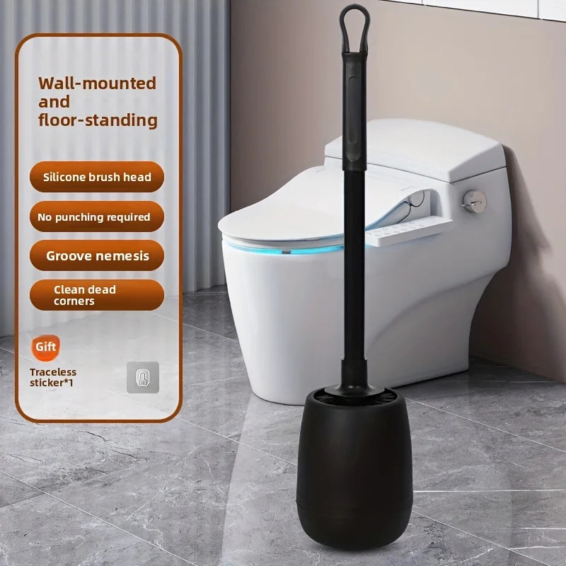 Multi-Functional Ventilated Toilet Brush Set-Wall-Mounted & Floor-Standing Brush,Durable Plastic Bristles for Bathroom Cleaning Oasis Select black