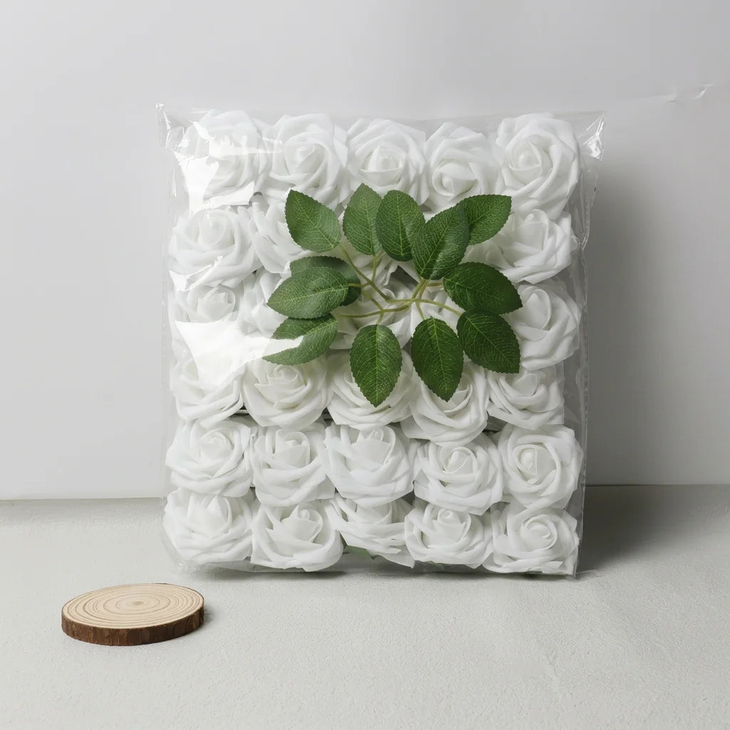 30 Pieces Artificial PE Foam Roses Fake Rose Flowers for DIY Bridal Bouquet Wedding Valentine's Day Party Decoration Oasis Select White-30pcs