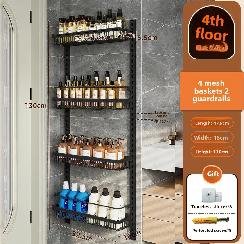Multi-layer adjustable kitchen cabinet wall condiment seasoning rack No punching wall hanging storage shelf Oasis Select 4-1-Black-4-130 45