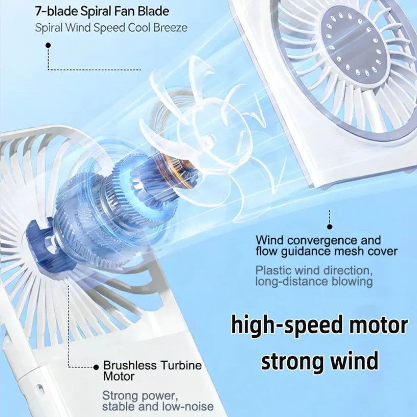 Handheld Fan Multi-use Fan Foldable Handheld Neck Hanging Desk Fan 4 Speed 2500mAh USB Rechargeable Cooling Fan Oasis Select