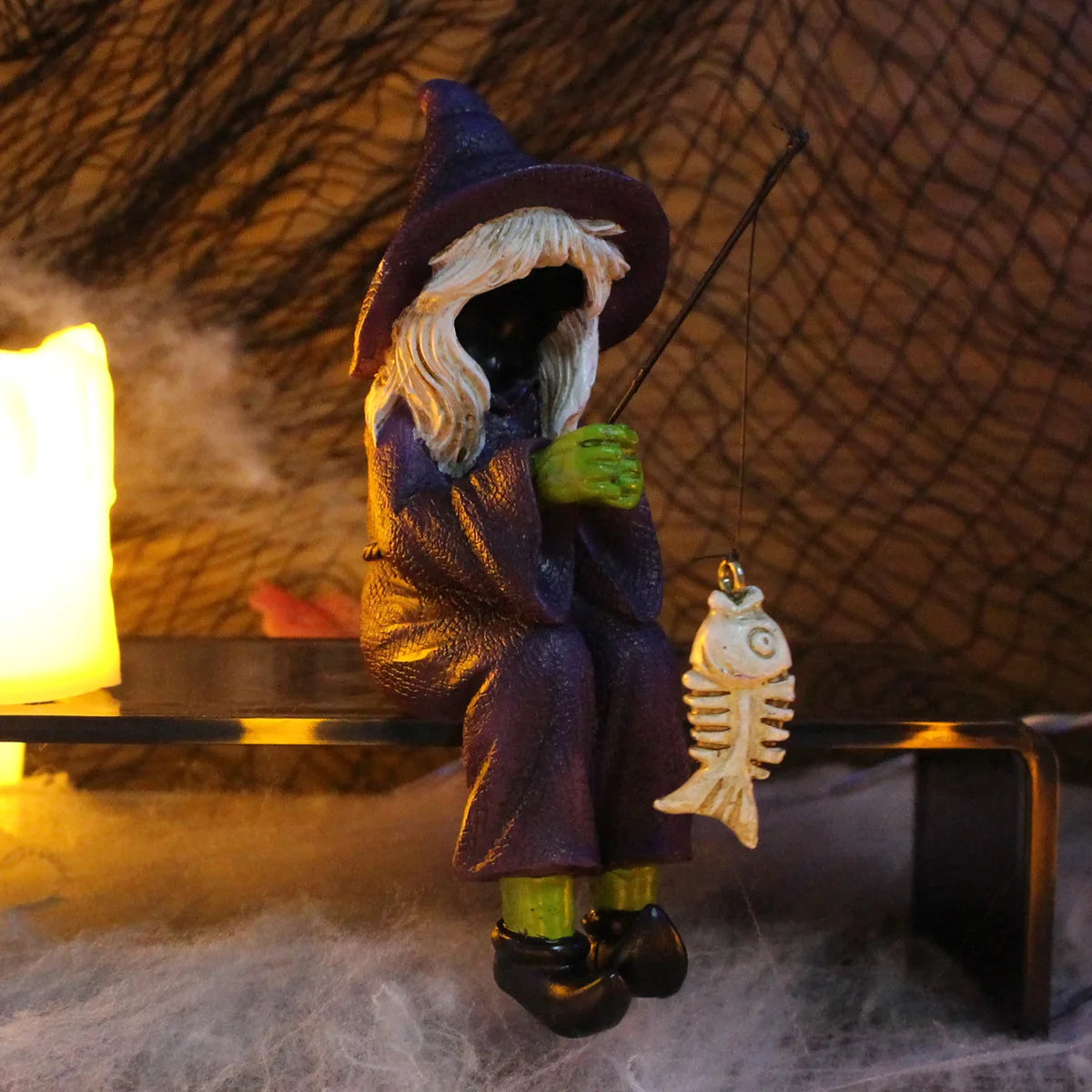 Halloween and Ghost Festival Fishing Witch Resin Handicraft Display Fishing Fish Tank Display Decoration Oasis Select