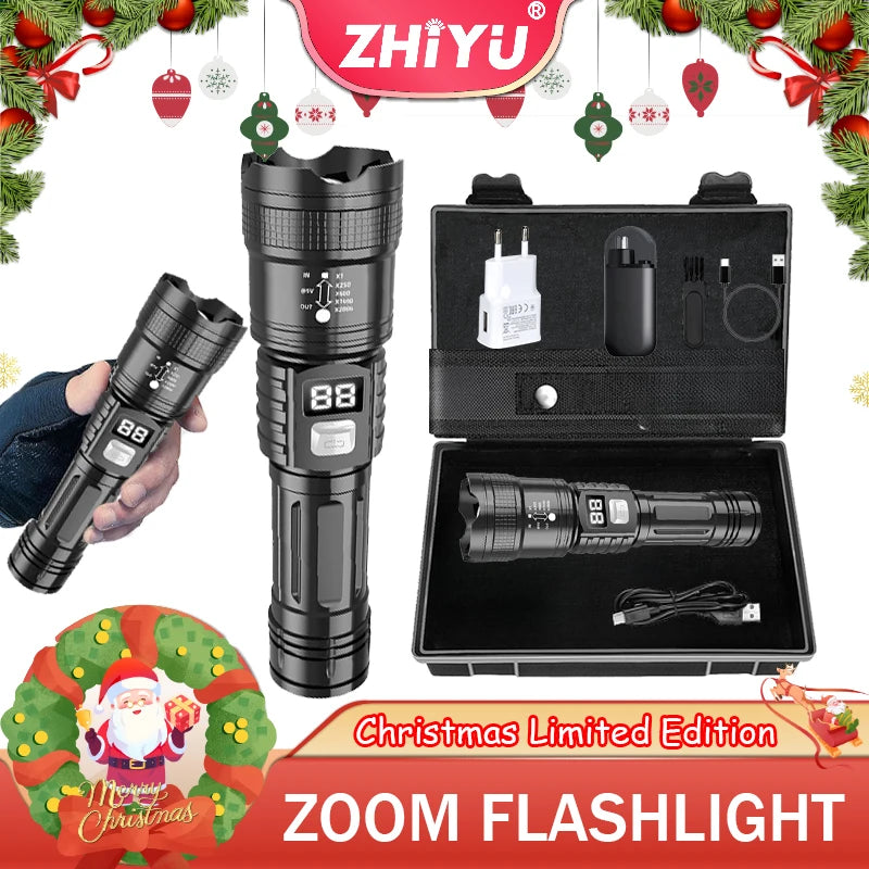 High Power LED Flashlight USB Rechargeable Zoomable Torch for Outdoor Camping Fishing Flashlight for Christmas Gift Set for Men Oasis Select