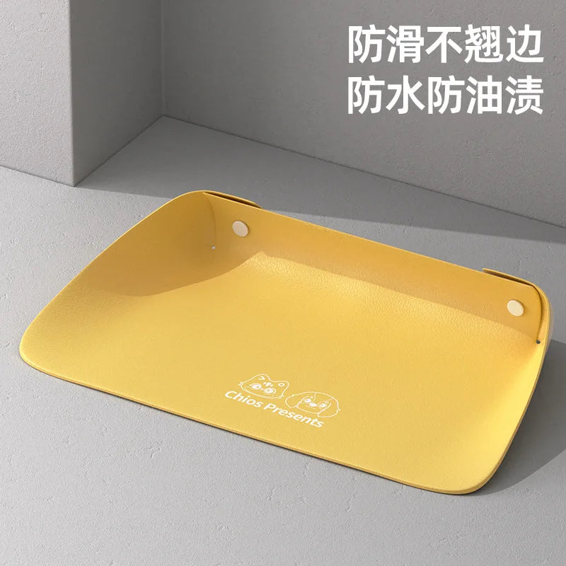 Leather Pet Placemat, Cat Bowl Mat, Semi-enclosed Thickened Anti-slip, Waterproof and Oil-proof Cat and Dog Mat Oasis Select lime yellow 45x30cm