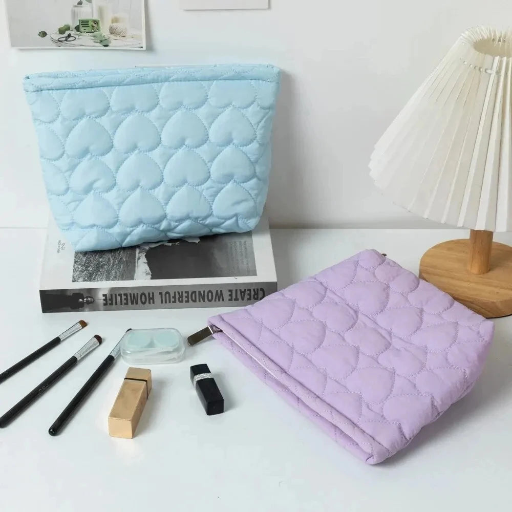 Fashion Korean Large Capacity Cosmetic Bag Women Soild Heart Quilting Handbag Portable Travel Lipstick Makeup Storage Bags Oasis Select
