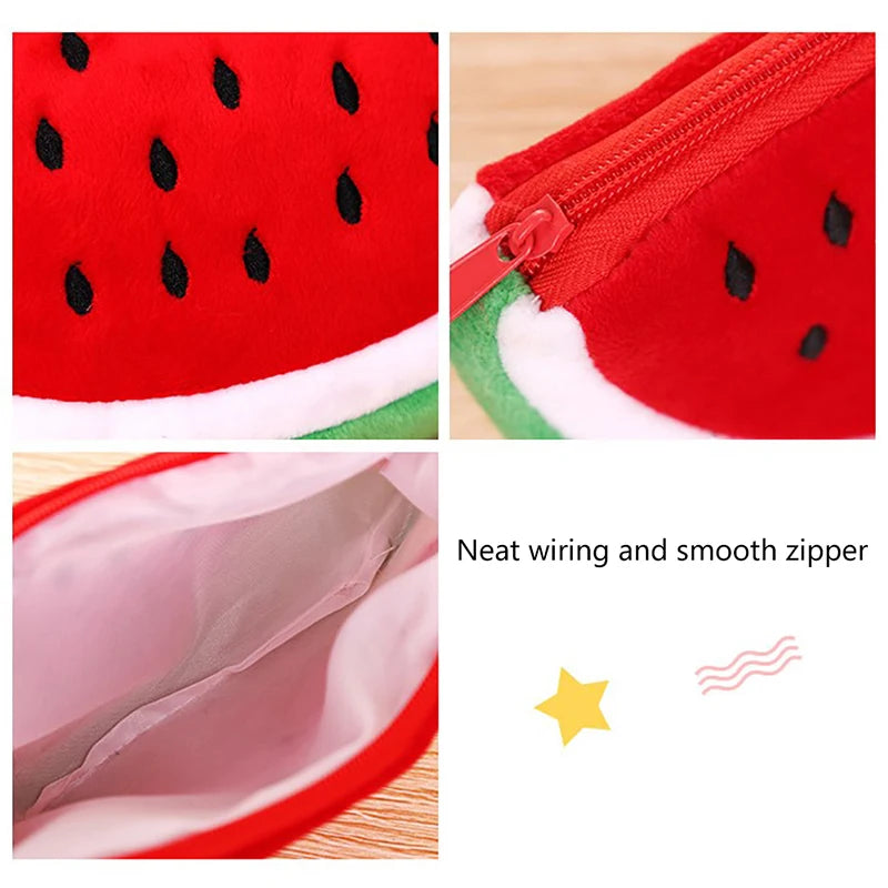 School Suppli Stationery Watermelon Pencil Case Cute Fruit Kawaii Plush Large Capacity Pencil Bag Cosmetics Case for Kids Gift Oasis Select