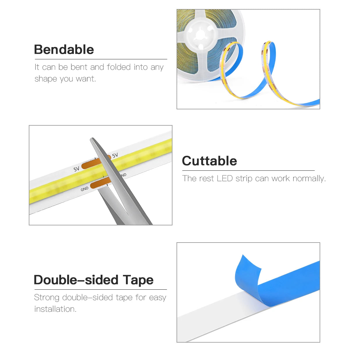 DC5V USB Dimmable COB LED Strip 1M 2M 3M 5M White/Warm White USB LED Ribbon Double-sided Tape with RF Remote Control Night Light Oasis Select