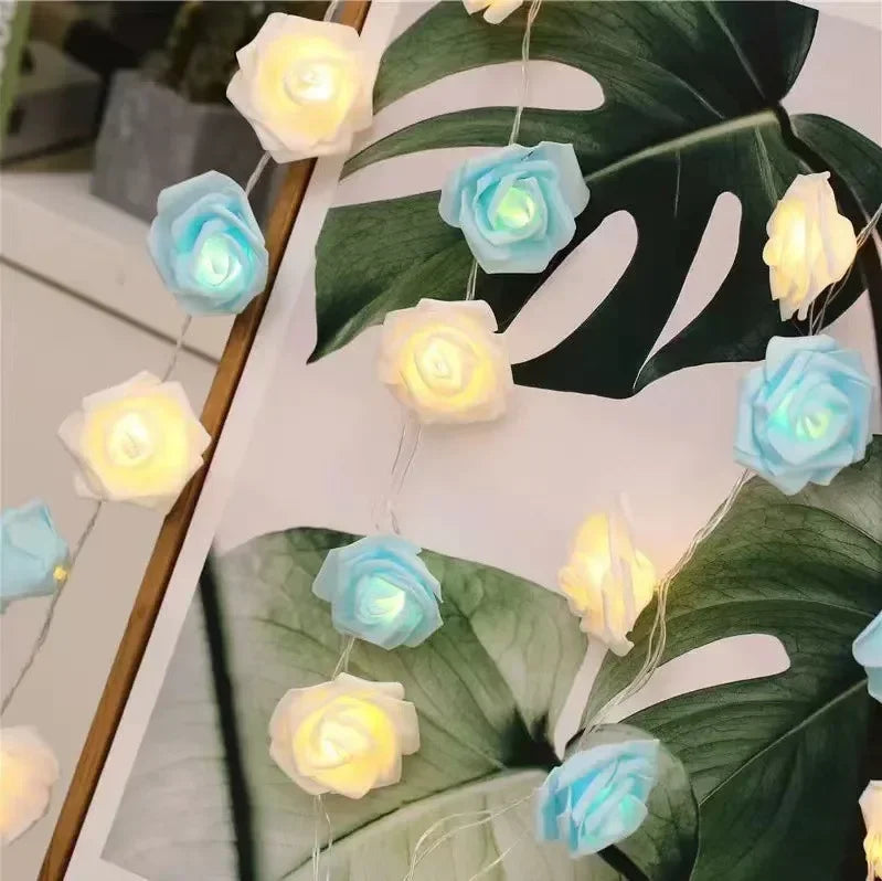 LED Pink Rose Flower String Lights USB powered for Wedding Home Party Birthday Festival Indoor Outdoor Decorations 1.5M/3M Oasis Select Blue white