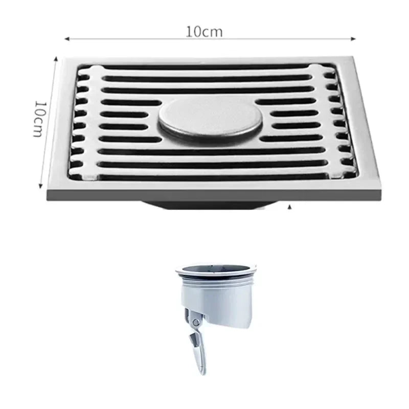 10CM Square Floor Drain Anti-odor, Stainless Steel Floor Drain with Removable Cover, Shower Floor Drain for Bathroom Laundry Oasis Select Brilliance-Double
