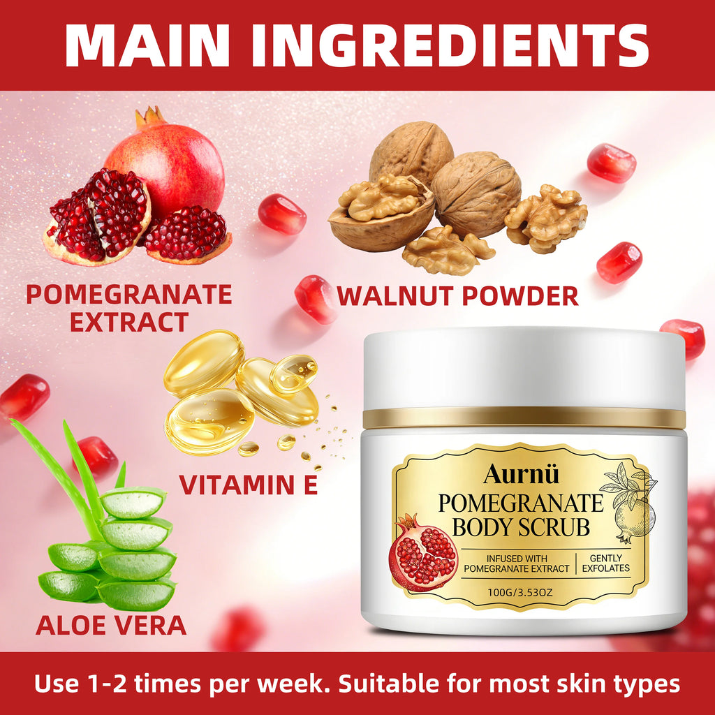 Aurnü Pomegranate Body Scrub – Hydrating & Gentle Exfoliant Body Scrub Cream Oasis Select