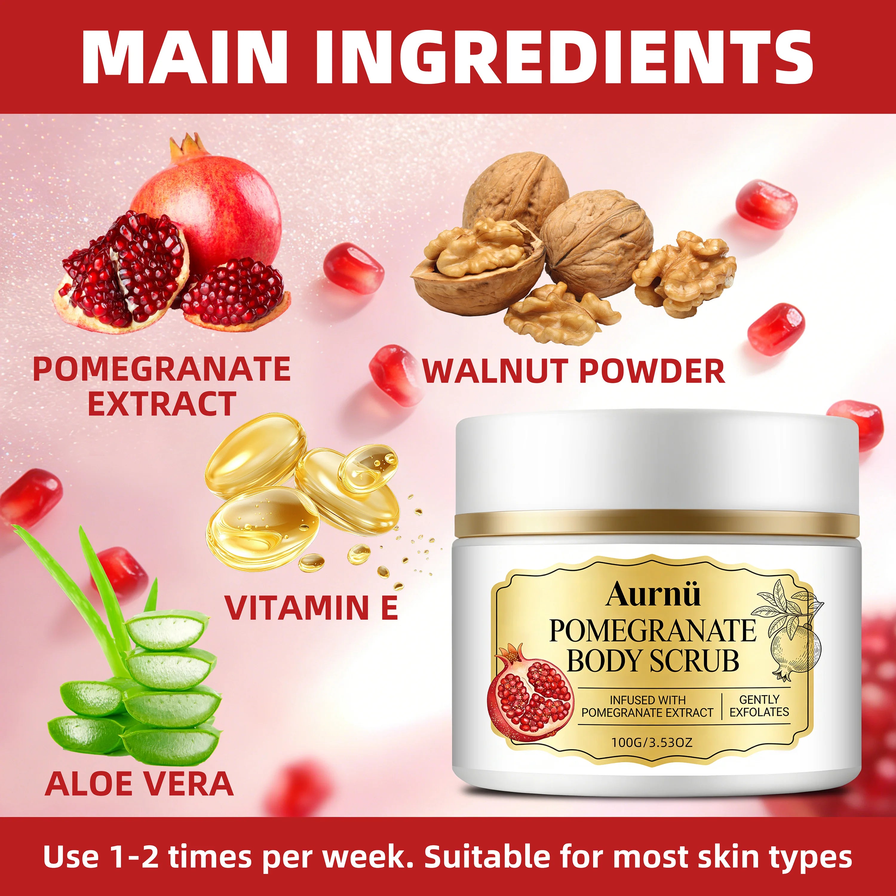 Aurnü Pomegranate Body Scrub – Hydrating & Gentle Exfoliant Body Scrub Cream Oasis Select