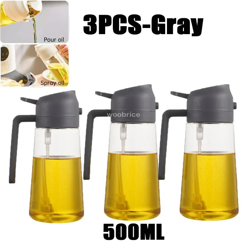 2in1 Oils Sprayer Olive Oil Spray Plastic Bottle Vinegar Dispenser Kitchen Oil Diffuser Accessories Camping Baking Pic Oasis Select 3PCS-grey