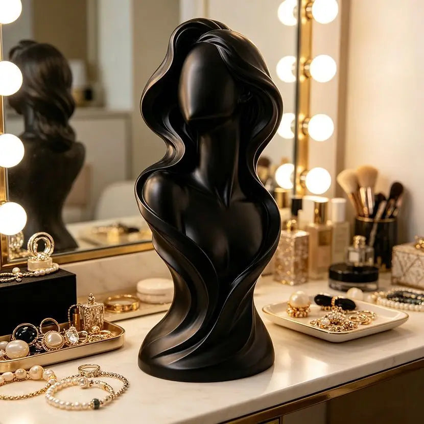 Elegant Wavy Hair Female Bust Statue Jewelry Holders Desk Ornaments Minimalist Necklace Display Mannequin Home Decorations Gifts Oasis Select