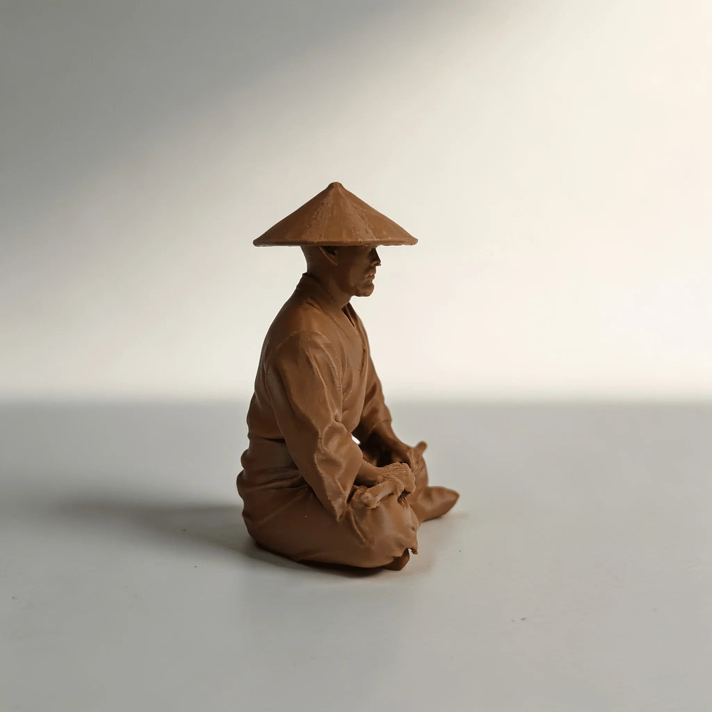 Meditating Ronin Warrior Figurine - Straw Hat Samurai Sculpture, Japanese Zen Statue for Tea Table & Courtyard DecorGift Oasis Select