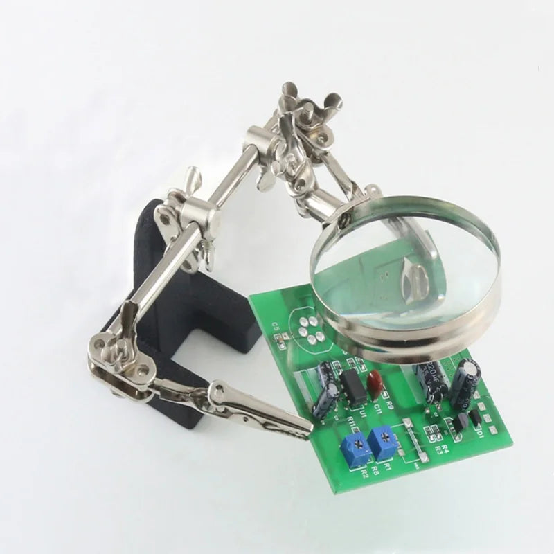 Soldering Iron Station Stand With Welding Magnifying Glass Clip Clamp Third Hand Helping Desktop Magnifier Soldering Repair Tool Oasis Select