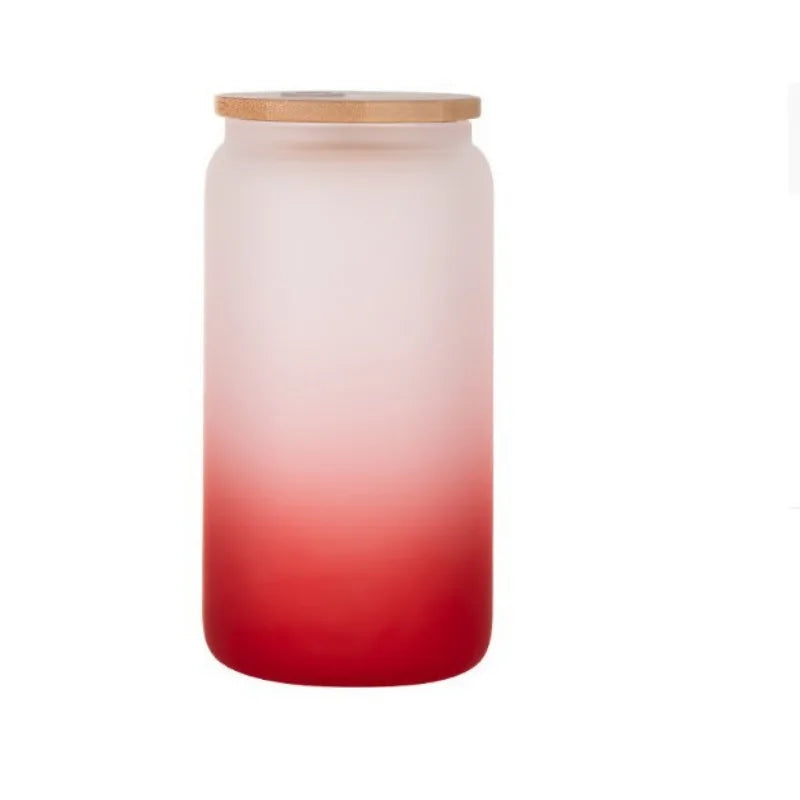 1pcs Gradient Glass Cup with Lid Juice Glass Beer Can Milk Mocha Cup Transparent Bubble Tea Cup High Borosilicate Glass Oasis Select