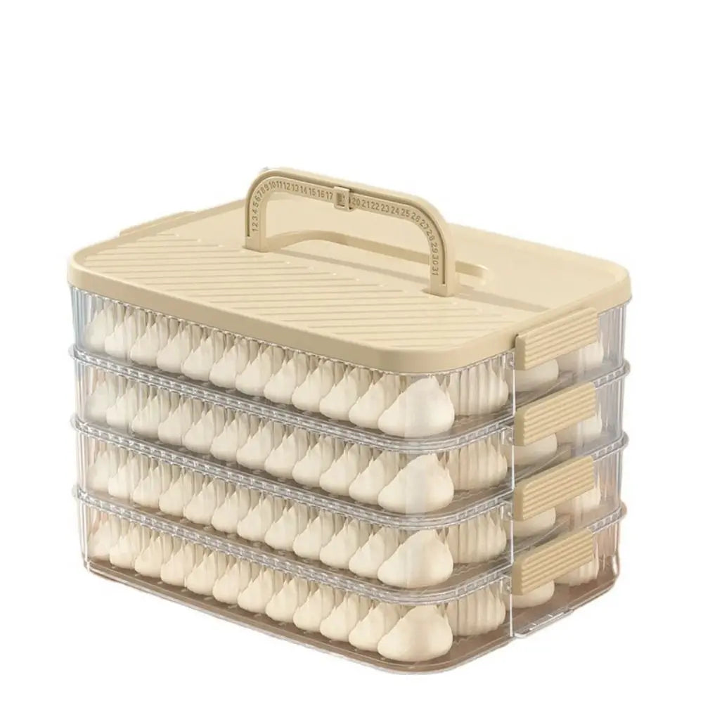 Plastic Frozen Dumpling Storage Box Large Capacity Fresh-keeping Dumpling Box Multi-layer Quick Freezing Food Storage Container Oasis Select Beige 1 Layer