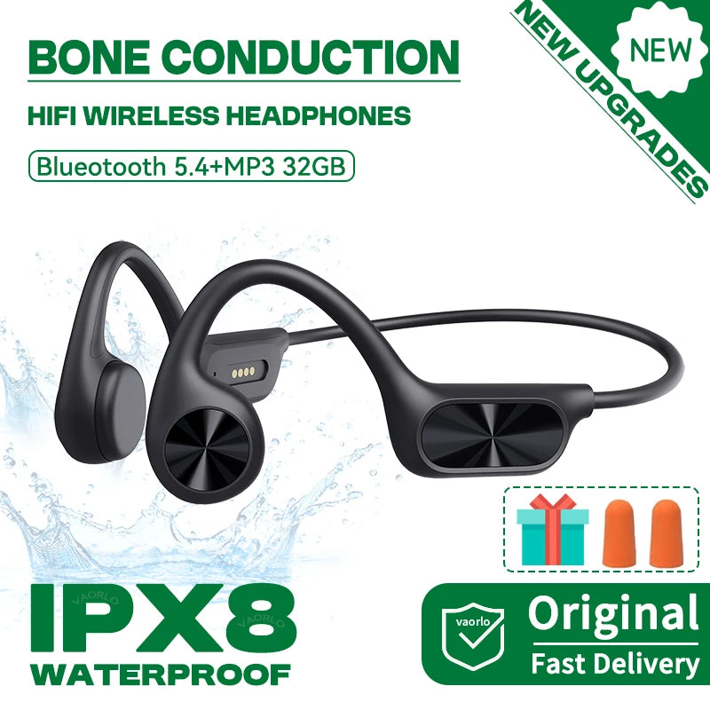 Original Bone Conduction Wireless Headphones Bluetooth 5.4 32GB MP3 Player IPX8 Waterproof Swimming Sports HIFI Music Headsets Oasis Select Black 32GB