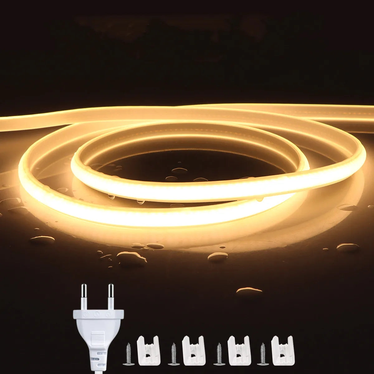 10M 5M-1M COB LED Light Strip 220V IP65 Waterproof Diode Tape 288LED/M High Lumen Neon Tube Lamp Tape Kitchen Closet Backlight Oasis Select Warm White EU Plug 220V 3m