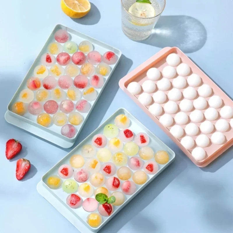 33-Piece Round Ice Ball Maker Tray with Lid | Cocktail & Whiskey