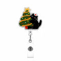 Christmas Cat Badge Reel Retractable Cute Xmas Badge Clip With Christmas Tree Black Cat Designs Acrylic Christmas ID Name Holder Oasis Select StyleC