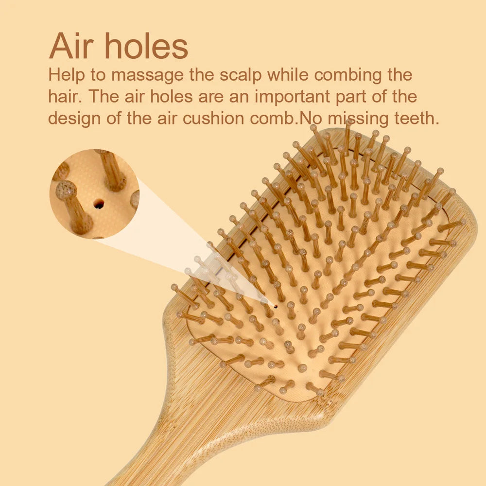 Natural Bamboo Air Cushion Hair Brush with Gift Box - Wooden Massage Comb for Smoothing Detangling Anti-Static Hair Care Oasis Select