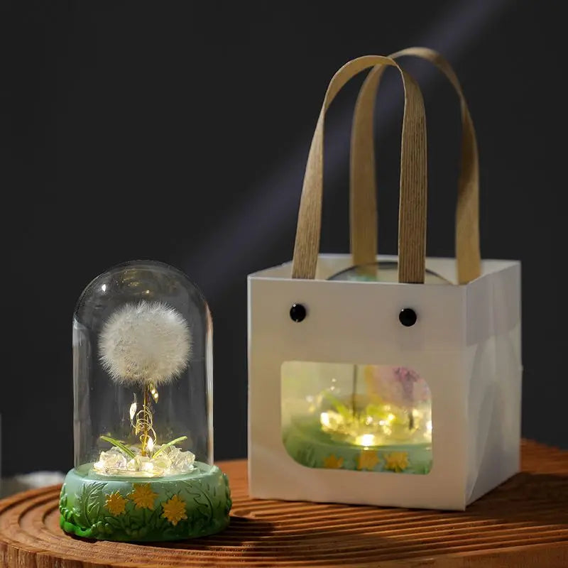 Dandelion Immortal Dried Bouquet Nightlight Ornaments Birthday Gift Girlfriend Girlfriend Girlfriend High-class Sense Niche Oasis Select 1 white dandelion Floral base gift bag