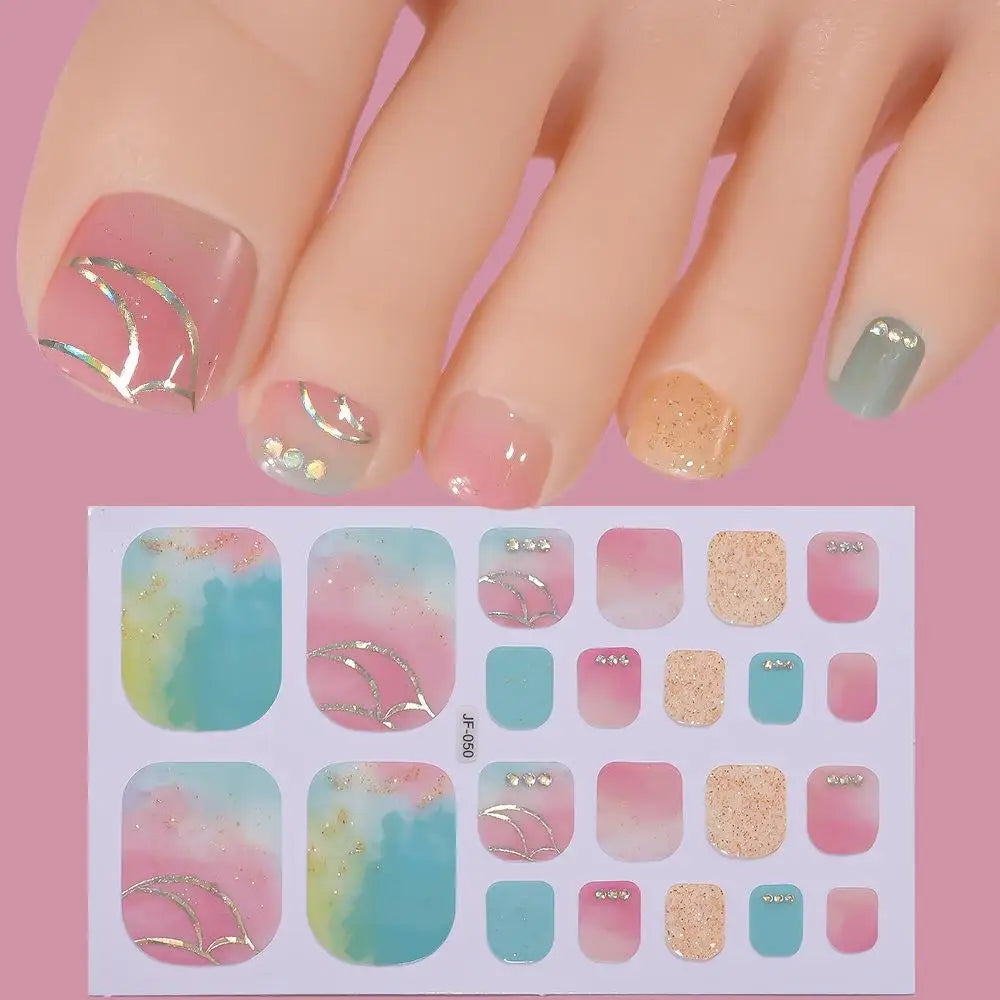 22tips/Sheet Glitter Toenail Stickers Glittering Full Wraps for Summer Pool and Beach for Nail Art and Decorative Nail Decals Oasis Select T