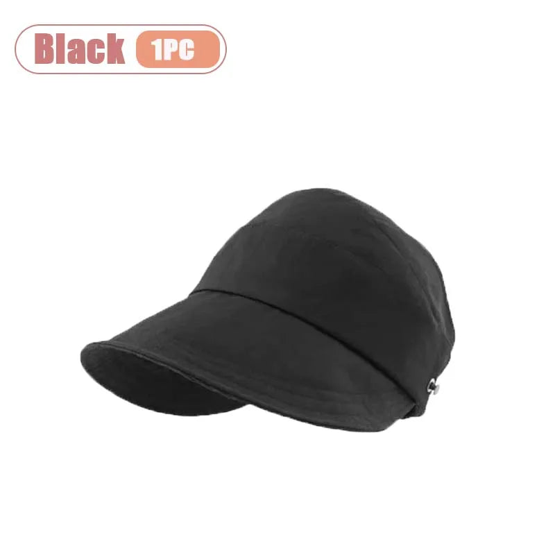 1-5PCS Women‘s Summer Sun Protection Hat Visor Face Cover Bucket Cap Korean Style Baseball Hat for Outdoor Beach Travel Oasis Select Black-1PC