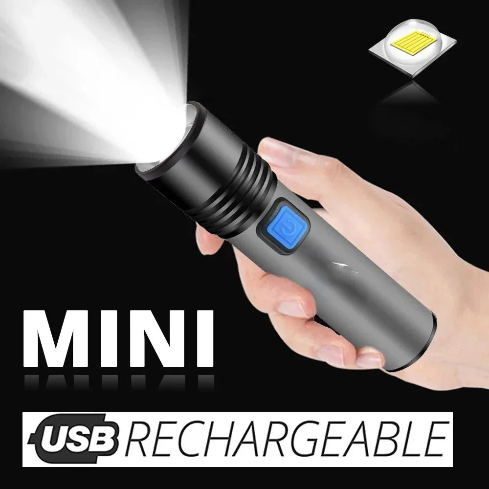 USB Rechargeable LED Flashlight With LED Built in 1200mAh Lithium Battery Waterproof Camping Light Zoomable Torch Oasis Select
