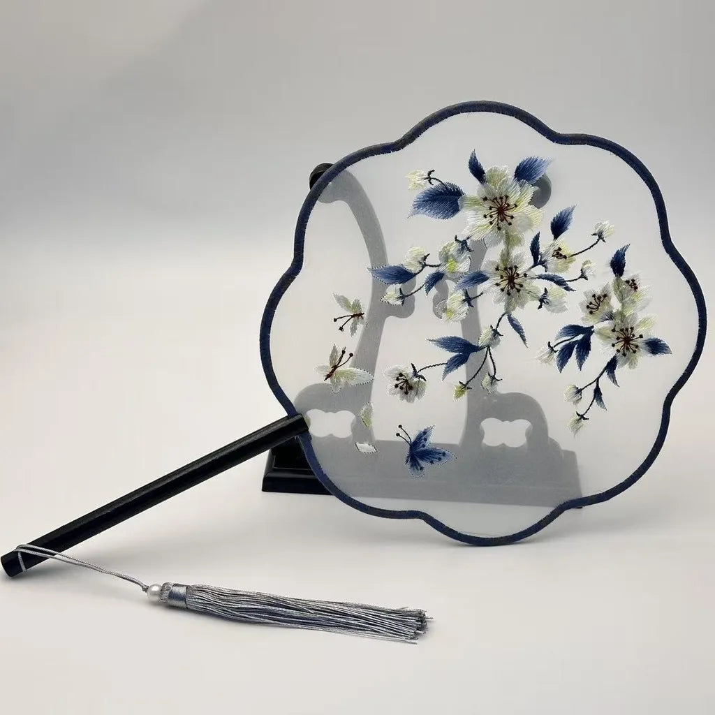 Chinese Style Silk Round Fan Double-sided Floral Embroidery Hand Fans with Tassel Summer Dance Fan For Women Wedding Home Decor Oasis Select Assorted Colors-001