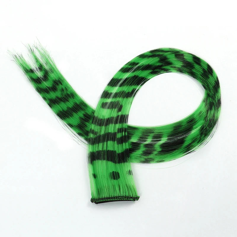 New Stripe Multi-color Leopard Printed Long Straight Wig Clip For Girls Highlights Wig Hairpieces Oasis Select A10