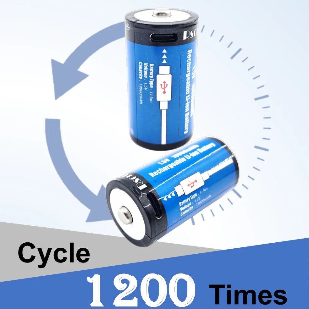 USB-C Rechargeable C Batteries, 19800mWh 1.5V C Batteries, Fast Charging 2 Hours, Replace LR14 Battery for Speakers & Doorbells Oasis Select