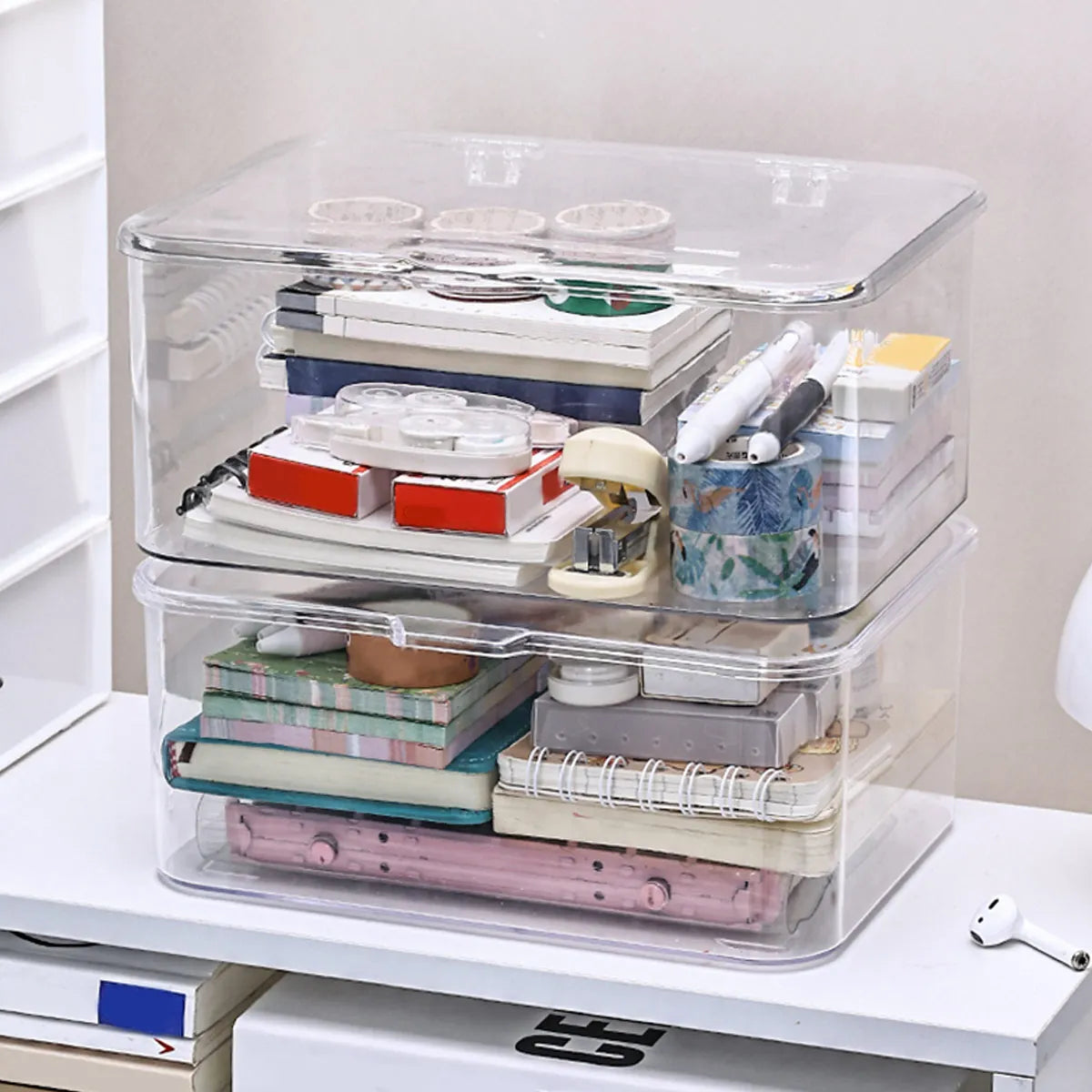 Plastic storage box, covered storage box, flip top desktop storage container, office supplies, stationery, cosmetics storage Oasis Select