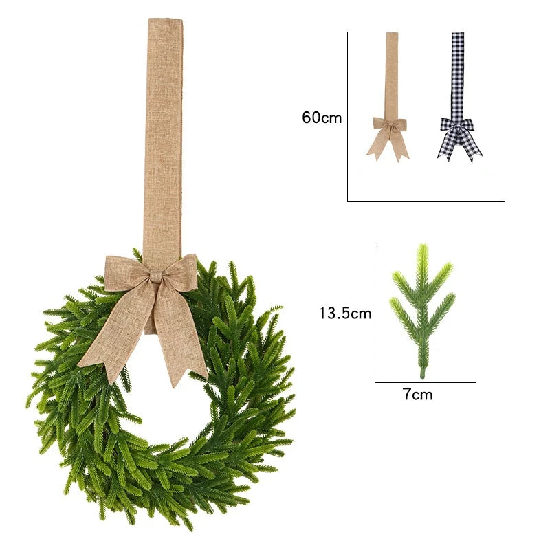 New Christmas Simulation Wreath with Bow Ribbon Pine Needle Vine Ring Door Garland Hanging Ornaments Party Home Decor Gifts Oasis Select Style 5