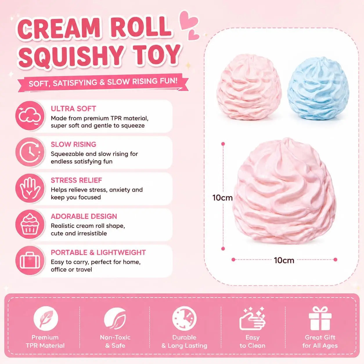 Cream Roll Squishy Toy Slow Rising Dessert Fidget Stress Relief Soft Squeeze Toy for Anxiety Relief Kids Adults Collectible Oasis Select