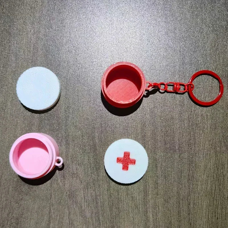 Mini Sliding Pill Box With Keychain Capsule Cross Symbols Portable Plastic Medicine Case Pill Holder Daily Use Emergencies Oasis Select