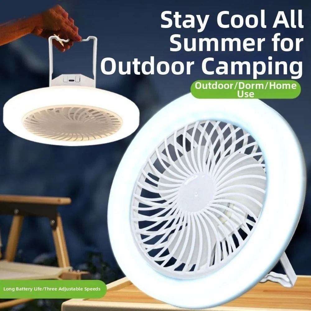 USB Rechargeable Ceiling Fan Light Super Quiet 3 Color Light Modes Hanging Fan Lamp Energy Saving Hooked & Stand Design Oasis Select